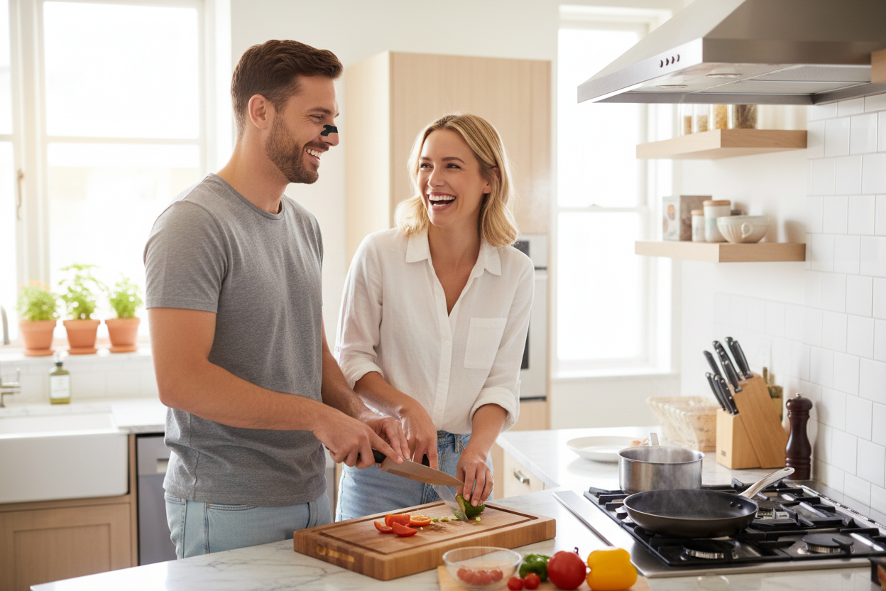 Couple en cuisine avec patch