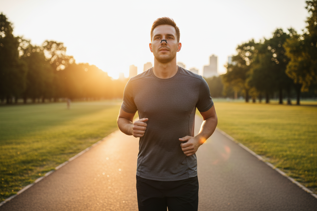 Homme joggant avec patch